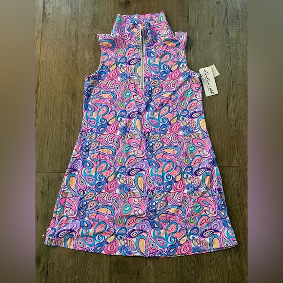 Lulu-B Dresses & Skirts - Lulu B Paisley Sleeveless Zip Dress UPF 50+ Cooling Fabric Size Large NWT New​
